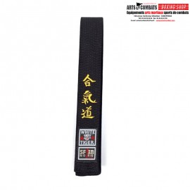 Ceinture noire aikido brodée Noris White Tiger