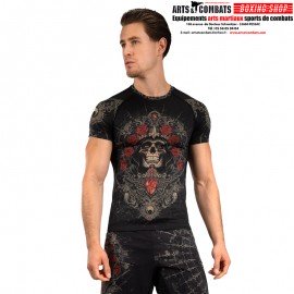 Rashguard à Manches courtes Santa Muerte 5.0 - Noir Profond/Or