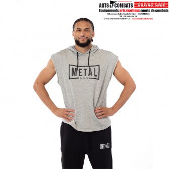 HOODIE SANS MANCHE GRIS CHINE METAL BOXE
