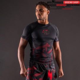 RASHGUARD MANCHES COURTES BAR TACK «ONI 鬼» - NOIR